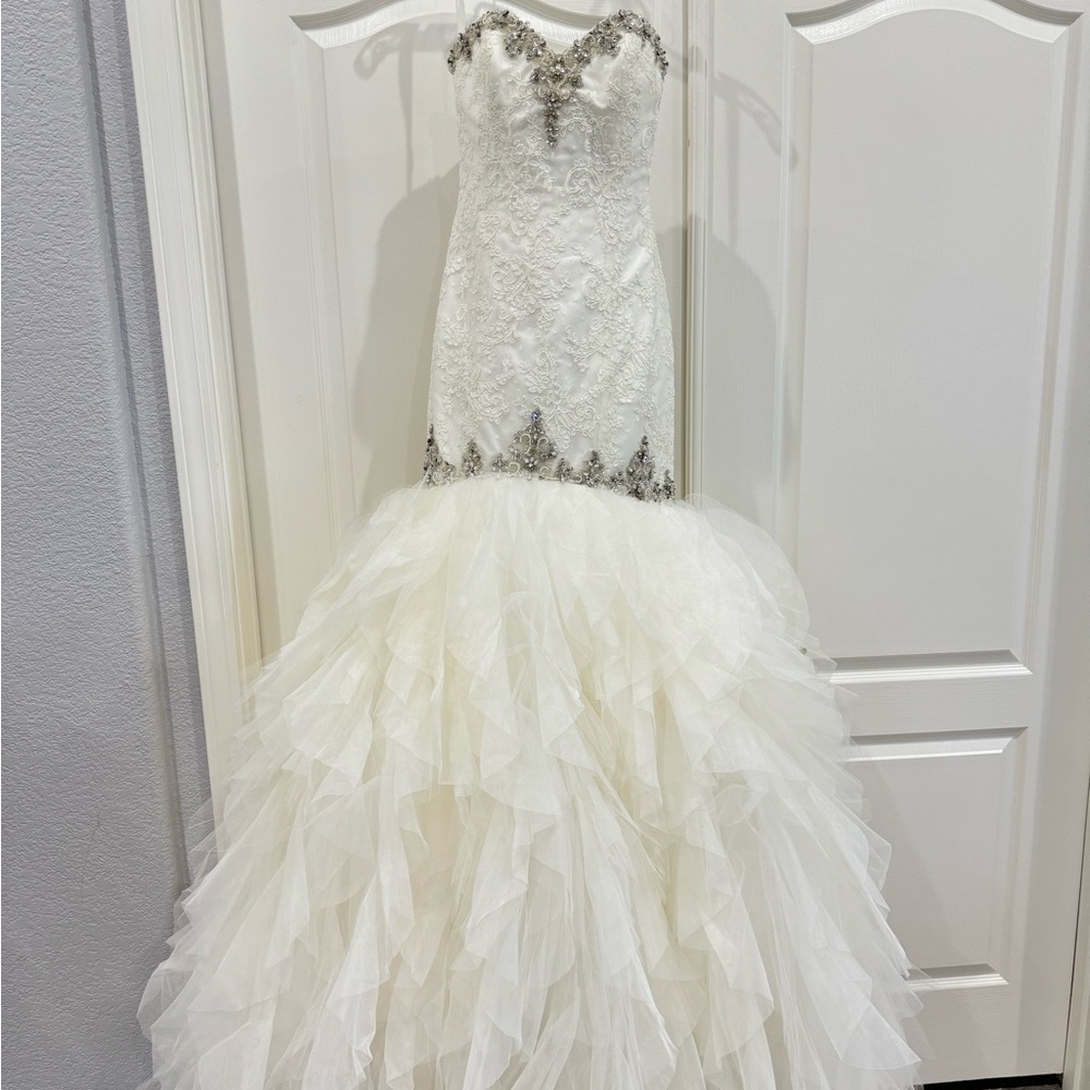 Elegant White Wedding Dress Strapless Gown with Silver Accents
